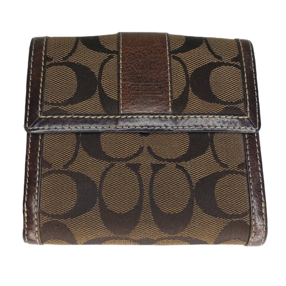 Vintage COACH Signature Bifold Brown Canvas Snap Wallet Coin Pouch
